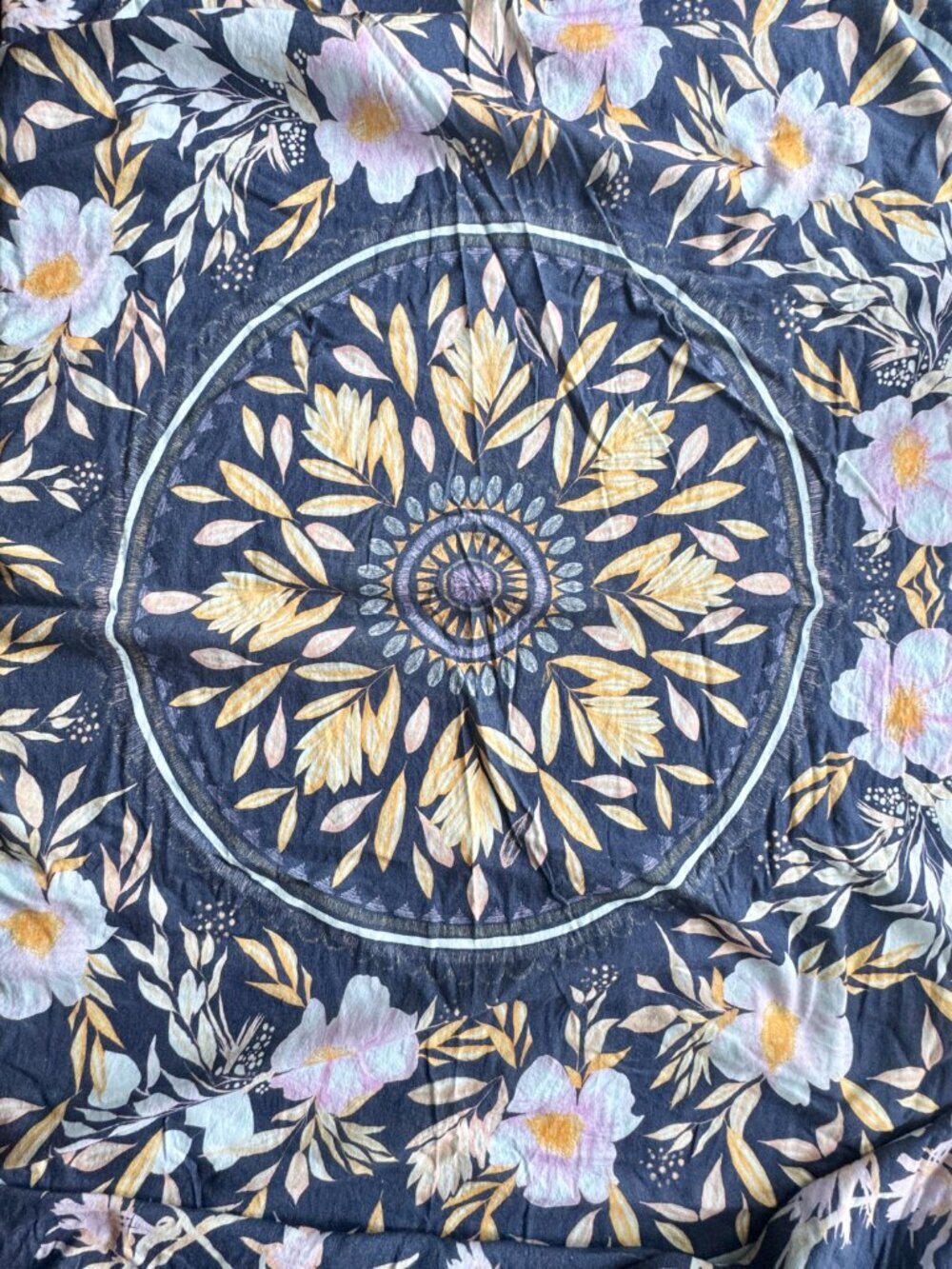 UO HOME Urban Outfitters Blue Sketched Floral Mandala 100% Cotton Tapestry